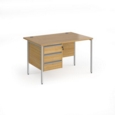 Contract 25 straight desk with 3 drawer pedestal and silver H-Frame leg 1200mm x 800mm - oak top