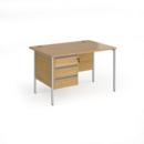 Contract 25 straight desk with 3 drawer pedestal and silver H-Frame leg 1200mm x 800mm - oak top