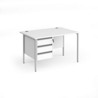 Contract 25 straight desk with 3 drawer pedestal and silver H-Frame leg 1200mm x 800mm - white top