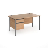 Contract 25 straight desk with 2 drawer pedestal and graphite H-Frame leg 1400mm x 800mm - beech top