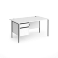 Contract 25 straight desk with 2 drawer pedestal and graphite H-Frame leg 1400mm x 800mm - white top