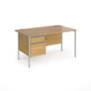Contract 25 straight desk with 2 drawer pedestal and silver H-Frame leg 1400mm x 800mm - oak top