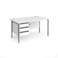 Contract 25 straight desk with 3 drawer pedestal and graphite H-Frame leg 1400mm x 800mm - white top