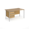 Contract 25 straight desk with 3 drawer pedestal and silver H-Frame leg 1400mm x 800mm - oak top