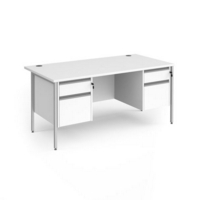 Contract 25 straight desk with 2 and 2 drawer pedestals and silver H-Frame leg 1600mm x 800mm - white top