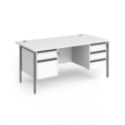 Contract 25 straight desk with 2 and 3 drawer pedestals and graphite H-Frame leg 1600mm x 800mm - white top