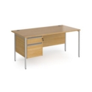 Contract 25 straight desk with 2 drawer pedestal and silver H-Frame leg 1600mm x 800mm - oak top