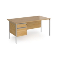 Contract 25 straight desk with 2 drawer pedestal and silver H-Frame leg 1600mm x 800mm - oak top