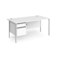 Contract 25 straight desk with 2 drawer pedestal and silver H-Frame leg 1600mm x 800mm - white top