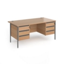 Contract 25 straight desk with 3 and 3 drawer pedestals and graphite H-Frame leg 1600mm x 800mm - beech top