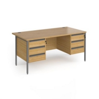 Contract 25 straight desk with 3 and 3 drawer pedestals and graphite H-Frame leg 1600mm x 800mm - oak top