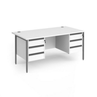 Contract 25 straight desk with 3 and 3 drawer pedestals and graphite H-Frame leg 1600mm x 800mm - white top