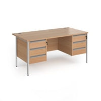 Contract 25 straight desk with 3 and 3 drawer pedestals and silver H-Frame leg 1600mm x 800mm - beech top