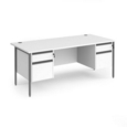 Contract 25 straight desk with 2 and 2 drawer pedestals and graphite H-Frame leg 1800mm x 800mm - white top