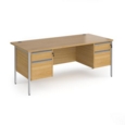 Contract 25 straight desk with 2 and 2 drawer pedestals and silver H-Frame leg 1800mm x 800mm - oak top