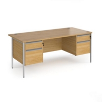 Contract 25 straight desk with 2 and 2 drawer pedestals and silver H-Frame leg 1800mm x 800mm - oak top