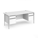 Contract 25 straight desk with 2 and 2 drawer pedestals and silver H-Frame leg 1800mm x 800mm - white top