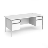 Contract 25 straight desk with 2 and 2 drawer pedestals and silver H-Frame leg 1800mm x 800mm - white top