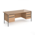 Contract 25 straight desk with 2 and 3 drawer pedestals and graphite H-Frame leg 1800mm x 800mm - beech top