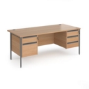 Contract 25 straight desk with 2 and 3 drawer pedestals and graphite H-Frame leg 1800mm x 800mm - beech top