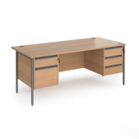 Contract 25 straight desk with 2 and 3 drawer pedestals and graphite H-Frame leg 1800mm x 800mm - beech top