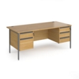 Contract 25 straight desk with 2 and 3 drawer pedestals and graphite H-Frame leg 1800mm x 800mm - oak top