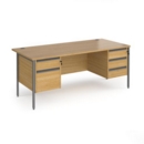 Contract 25 straight desk with 2 and 3 drawer pedestals and graphite H-Frame leg 1800mm x 800mm - oak top