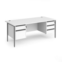 Contract 25 straight desk with 2 and 3 drawer pedestals and graphite H-Frame leg 1800mm x 800mm - white top