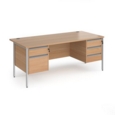 Contract 25 straight desk with 2 and 3 drawer pedestals and silver H-Frame leg 1800mm x 800mm - beech top