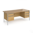 Contract 25 straight desk with 2 and 3 drawer pedestals and silver H-Frame leg 1800mm x 800mm - oak top