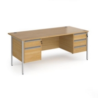 Contract 25 straight desk with 2 and 3 drawer pedestals and silver H-Frame leg 1800mm x 800mm - oak top