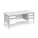 Contract 25 straight desk with 2 and 3 drawer pedestals and silver H-Frame leg 1800mm x 800mm - white top