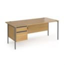 Contract 25 straight desk with 2 drawer pedestal and graphite H-Frame leg 1800mm x 800mm - oak top