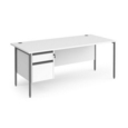 Contract 25 straight desk with 2 drawer pedestal and graphite H-Frame leg 1800mm x 800mm - white top
