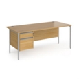 Contract 25 straight desk with 2 drawer pedestal and silver H-Frame leg 1800mm x 800mm - oak top