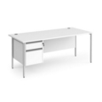 Contract 25 straight desk with 2 drawer pedestal and silver H-Frame leg 1800mm x 800mm - white top
