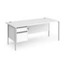 Contract 25 straight desk with 2 drawer pedestal and silver H-Frame leg 1800mm x 800mm - white top