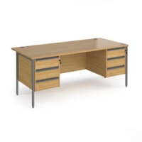 Contract 25 straight desk with 3 and 3 drawer pedestals and graphite H-Frame leg 1800mm x 800mm - oak top