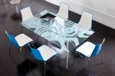 Gecko shell dining stacking chair with chrome legs - blue