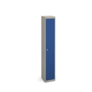 Bisley lockers with 1 door 305mm deep - grey with blue doors