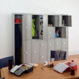Bisley lockers with 2 doors 457mm deep - grey with blue doors