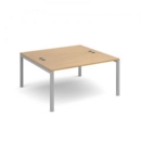 Connex starter units back to back 1400mm x 1600mm - silver frame and oak top