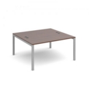 Connex back to back desks 1400mm x 1600mm - silver frame and walnut top