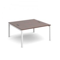 Connex back to back desks 1400mm x 1600mm - white frame and walnut top