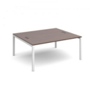 Connex back to back desks 1600mm x 1600mm - white frame and walnut top