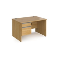 Contract 25 straight desk with 2 drawer silver pedestal and panel leg 1200mm x 800mm - oak