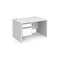 Contract 25 straight desk with 2 drawer silver pedestal and panel leg 1200mm x 800mm - white