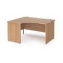 Contract 25 left hand ergonomic desk with panel ends and silver corner leg 1400mm - beech