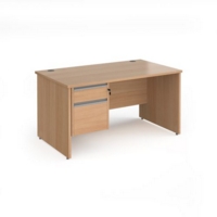Contract 25 straight desk with 2 drawer silver pedestal and panel leg 1400mm x 800mm - beech