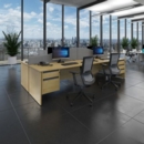 Contract 25 straight desk with 2 drawer silver pedestal and panel leg 1400mm x 800mm - beech